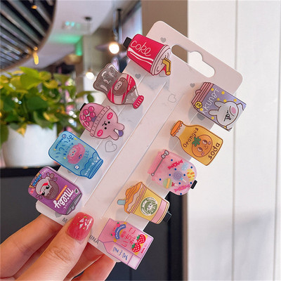 10 bucăți/set fete drăguțe din desene animate sticle de băutură pentru femei ace de păr din rășină acrilică agrafe de păr din metal accesorii pentru păr de Crăciun