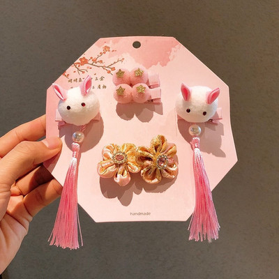 Crvene naušnice Komplet crvenih pokrivala za glavu Leptir Pokrivala za glavu u kineskom stilu Novogodišnja ukosnica Zec kopča za kosu Dječja ukosnica