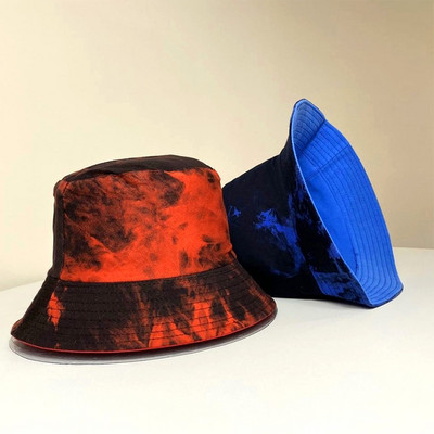 Nou model de pictură cu cerneală cu vopsea cravată Pălărie de pescar Pălărie pentru femei Moda pe două fețe Pălării cu găleată Bărbați Hip-hop Cremă solară șapcă Panama