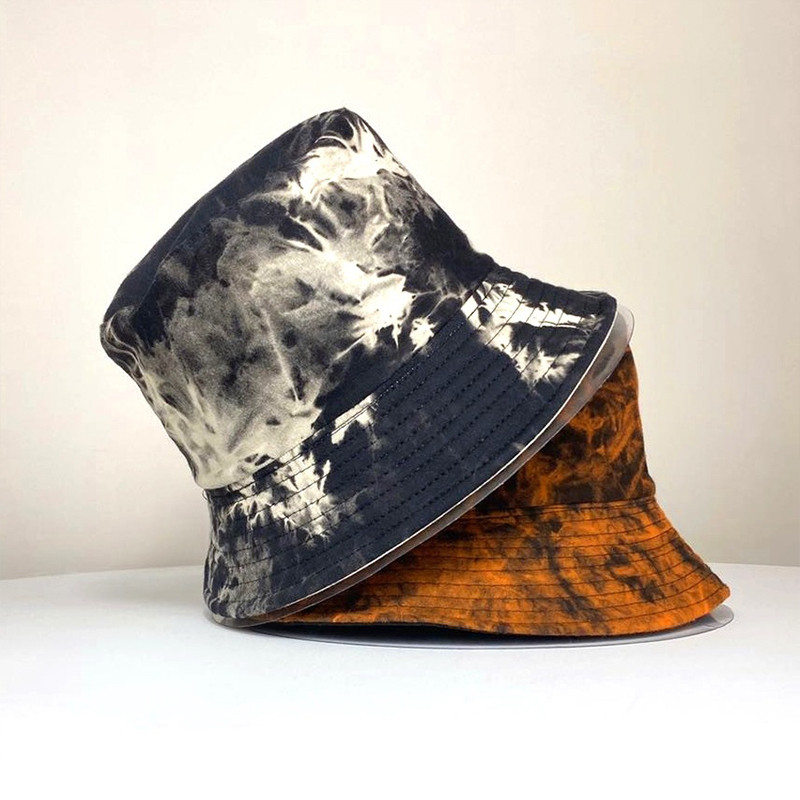 Nou model de pictură cu cerneală cu vopsea cravată Pălărie de pescar Pălărie pentru femei Moda pe două fețe Pălării cu găleată Bărbați Hip-hop Cremă solară șapcă Panama