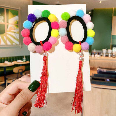 2Pcs dječje Pom Lopta s resicama Elastična užad za kosu Gumice za djevojčice Pompon Biserne gumice za kosu Rezaljke Držač za rep Dodaci za kosu