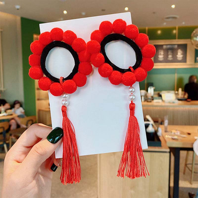 2Pcs dječje Pom Lopta s resicama Elastična užad za kosu Gumice za djevojčice Pompon Biserne gumice za kosu Rezaljke Držač za rep Dodaci za kosu