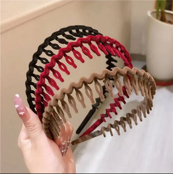 TwinkLei Στερεά Flocking Headband Wrap Hair Hoop Bezel με δόντια Αντιολισθητική κεφαλή κεφαλής για γυναίκες Αξεσουάρ για κορίτσια μαλλιών