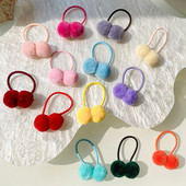 14db/tétel 1,4"-es kis aranyos tömör dupla szőrlabda elasztikus kötéllel, kézzel készített hajgumi gyerekeknek lányoknak hajkiegészítők nagykereskedelme