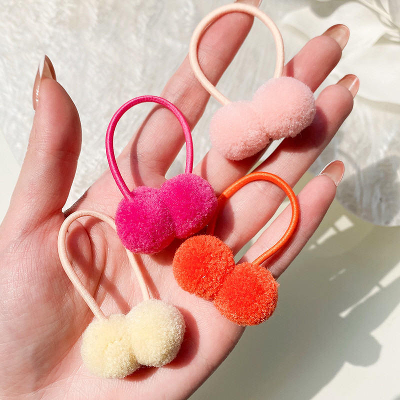 14db/tétel 1,4"-es kis aranyos tömör dupla szőrlabda elasztikus kötéllel, kézzel készített hajgumi gyerekeknek lányoknak hajkiegészítők nagykereskedelme