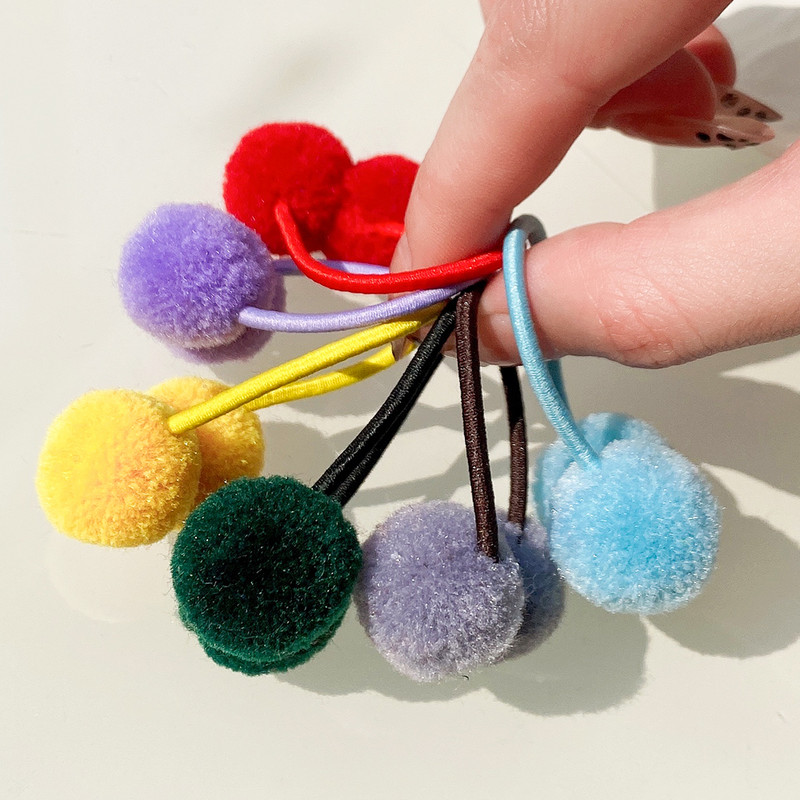 14db/tétel 1,4"-es kis aranyos tömör dupla szőrlabda elasztikus kötéllel, kézzel készített hajgumi gyerekeknek lányoknak hajkiegészítők nagykereskedelme