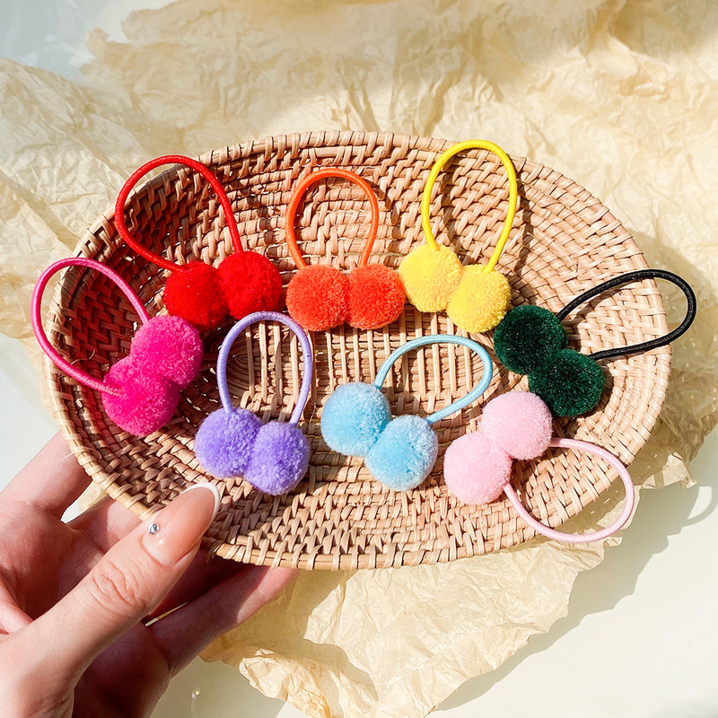 14db/tétel 1,4"-es kis aranyos tömör dupla szőrlabda elasztikus kötéllel, kézzel készített hajgumi gyerekeknek lányoknak hajkiegészítők nagykereskedelme