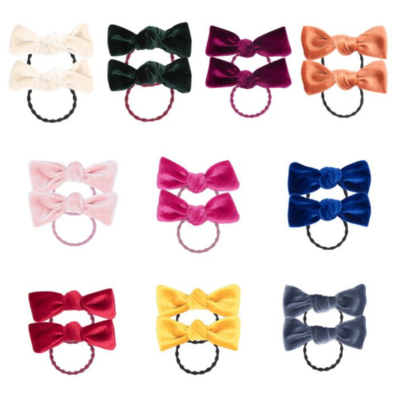 Visokokvalitetne baršunaste mašne za kosu s čvorovima za djevojčice 4 kom/komplet Boutique dječje elastične vezice za kosu Trake za malu djecu Držač za konjski rep