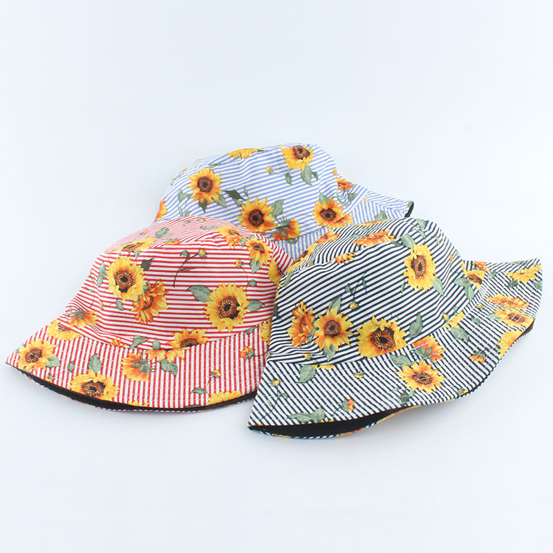 Vasarinė Panamos kibiro kepurė apverčiama žvejybos kepurė nuo saulės su gėlių spauda Moteriškos kepurės Bob chapeau žvejo kepurė