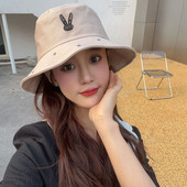 Pălărie de pescar brodata cu stea de iepure drăguț coreean pentru femei bărbați șapcă de protecție solară la modă, șapcă cu găleată respirabilă, pălărie cu vizor de plajă