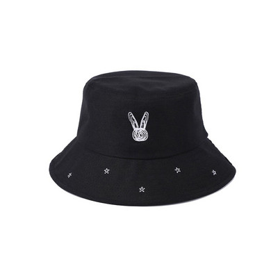 Pălărie de pescar brodata cu stea de iepure drăguț coreean pentru femei bărbați șapcă de protecție solară la modă, șapcă cu găleată respirabilă, pălărie cu vizor de plajă