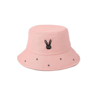 Pălărie de pescar brodata cu stea de iepure drăguț coreean pentru femei bărbați șapcă de protecție solară la modă, șapcă cu găleată respirabilă, pălărie cu vizor de plajă