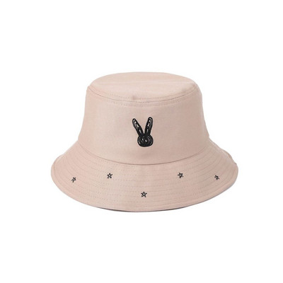 Pălărie de pescar brodata cu stea de iepure drăguț coreean pentru femei bărbați șapcă de protecție solară la modă, șapcă cu găleată respirabilă, pălărie cu vizor de plajă