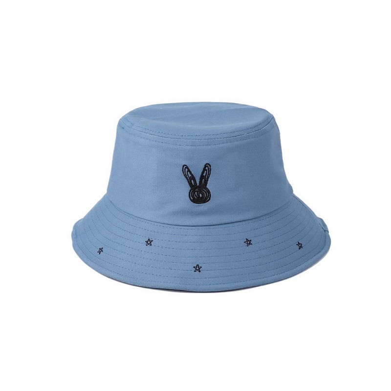 Pălărie de pescar brodata cu stea de iepure drăguț coreean pentru femei bărbați șapcă de protecție solară la modă, șapcă cu găleată respirabilă, pălărie cu vizor de plajă