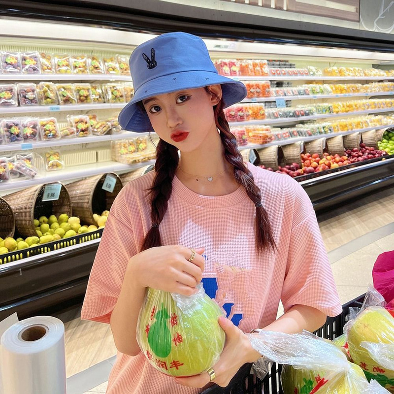 Pălărie de pescar brodata cu stea de iepure drăguț coreean pentru femei bărbați șapcă de protecție solară la modă, șapcă cu găleată respirabilă, pălărie cu vizor de plajă