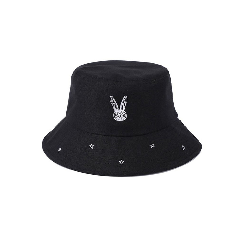 Pălărie de pescar brodata cu stea de iepure drăguț coreean pentru femei bărbați șapcă de protecție solară la modă, șapcă cu găleată respirabilă, pălărie cu vizor de plajă
