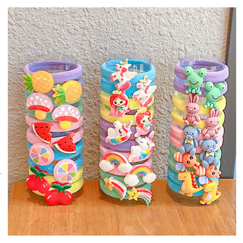 10db/szett Lányok Rajzfilm Hajcsipesz Kis Rugalmas Hajgumik Hercegnős Lófarok Tartó Gumiszalagok Gyerek Haj Kiegészítők