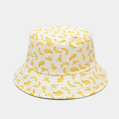 Pălării cu găleată Pălărie pentru femei, cu imprimeu dublu, cu model de fructe, pentru femei, hip hop, de vară, în aer liber, pălării de soare de stradă, Gorros Invierno Mujer