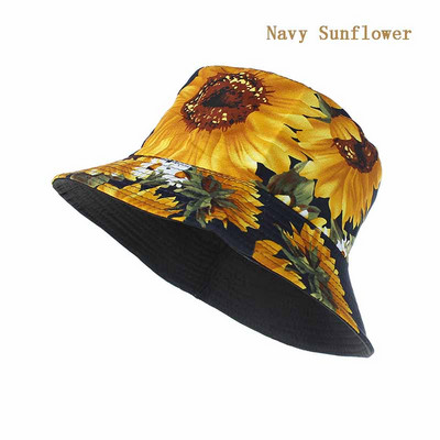 Novi ženski šešir s kantom proljeće ljeto Modni ribarski šešir s printom suncokreta, elastični dvostrani mekani pamučni ženski šešir za sunčanje W063