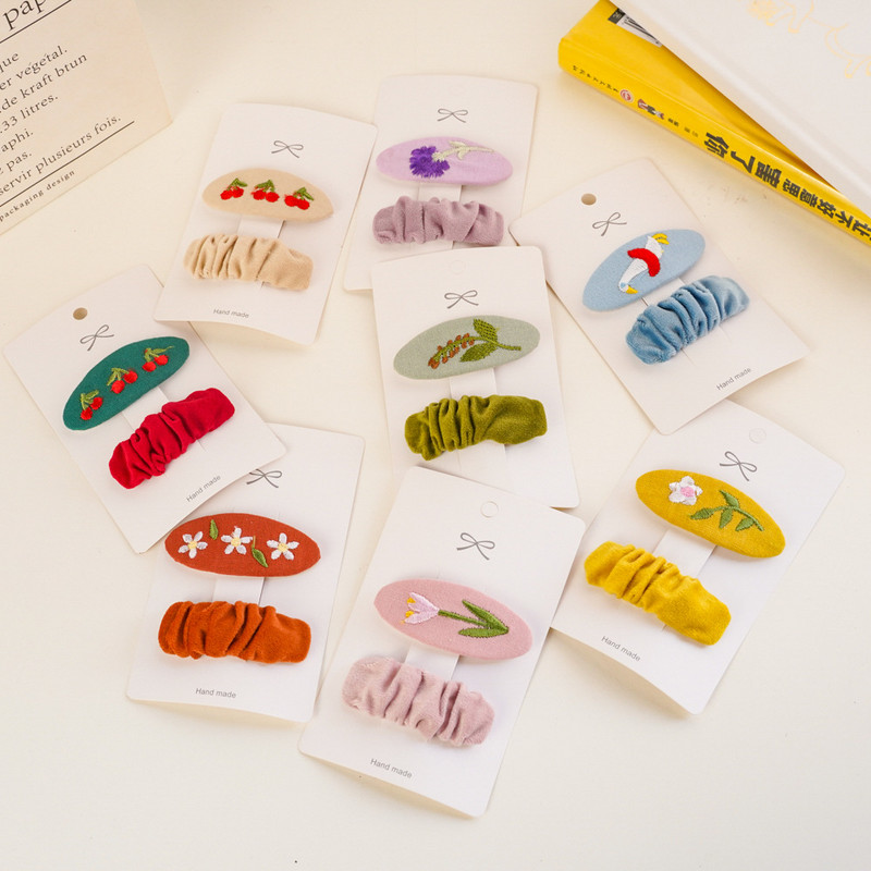 2 bucăți agrafă de păr pentru fete agrafe de păr brodate pentru copii Accesorii drăguțe de păr din țesătură clemă pentru păr proaspătă set de cărți de păr