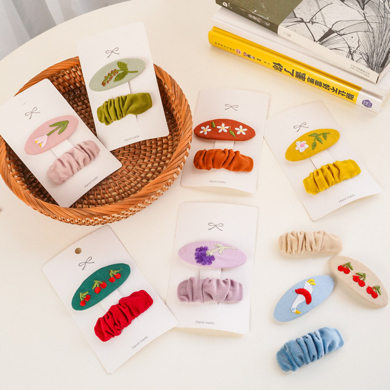 2 bucăți agrafă de păr pentru fete agrafe de păr brodate pentru copii Accesorii drăguțe de păr din țesătură clemă pentru păr proaspătă set de cărți de păr