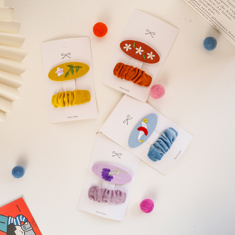 2 bucăți agrafă de păr pentru fete agrafe de păr brodate pentru copii Accesorii drăguțe de păr din țesătură clemă pentru păr proaspătă set de cărți de păr