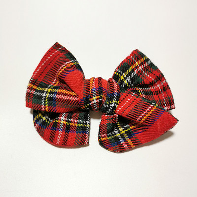 Ručne viazané sponky do vlasov z kockovanej látky Buffalo, roztomilé detské vlasové doplnky, mašľa s veterníkom, aligáto, dievčenské sponky do vlasov