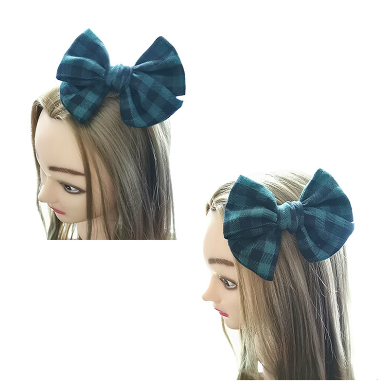 Ručne viazané sponky do vlasov z kockovanej látky Buffalo, roztomilé detské vlasové doplnky, mašľa s veterníkom, aligáto, dievčenské sponky do vlasov