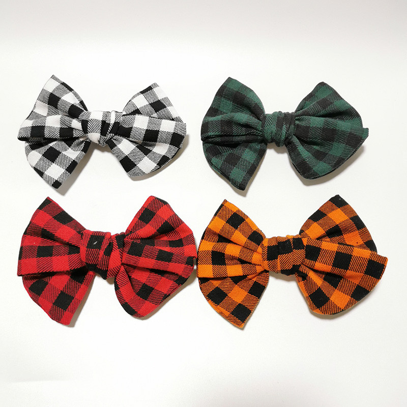 Ručne viazané sponky do vlasov z kockovanej látky Buffalo, roztomilé detské vlasové doplnky, mašľa s veterníkom, aligáto, dievčenské sponky do vlasov