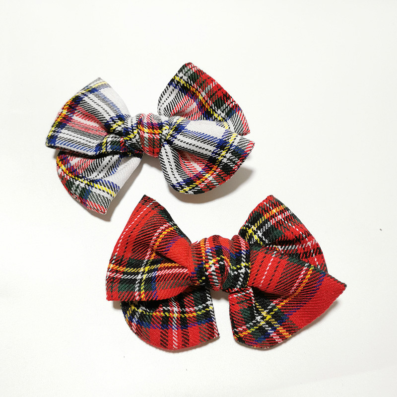 Ručne viazané sponky do vlasov z kockovanej látky Buffalo, roztomilé detské vlasové doplnky, mašľa s veterníkom, aligáto, dievčenské sponky do vlasov