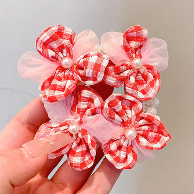 1 pár dievčenských roztomilých kreslených kvetinových ovocných mašličiek s pentagramom, detských vlasových krúžkov s gumičkou, čelenky s láskou a lanom