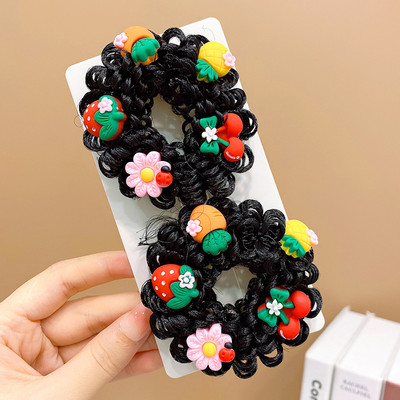 1 pár dievčenských roztomilých kreslených kvetinových ovocných mašličiek s pentagramom, detských vlasových krúžkov s gumičkou, čelenky s láskou a lanom