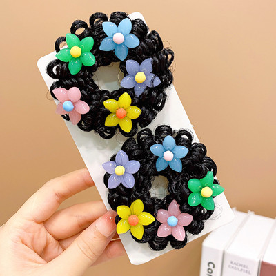 1 pár dievčenských roztomilých kreslených kvetinových ovocných mašličiek s pentagramom, detských vlasových krúžkov s gumičkou, čelenky s láskou a lanom