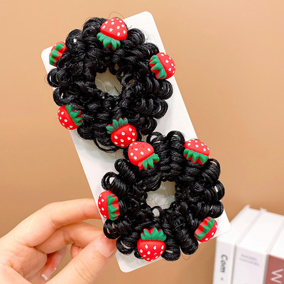 1 pár dievčenských roztomilých kreslených kvetinových ovocných mašličiek s pentagramom, detských vlasových krúžkov s gumičkou, čelenky s láskou a lanom