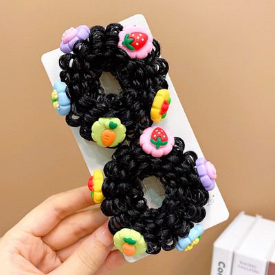 1 pár dievčenských roztomilých kreslených kvetinových ovocných mašličiek s pentagramom, detských vlasových krúžkov s gumičkou, čelenky s láskou a lanom