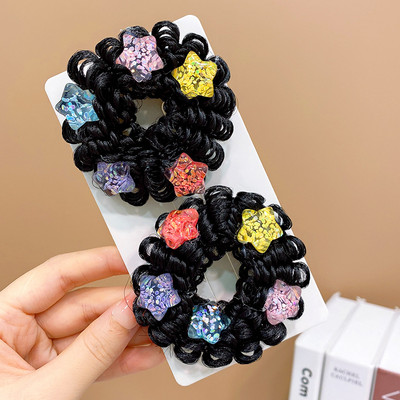 1 pár dievčenských roztomilých kreslených kvetinových ovocných mašličiek s pentagramom, detských vlasových krúžkov s gumičkou, čelenky s láskou a lanom