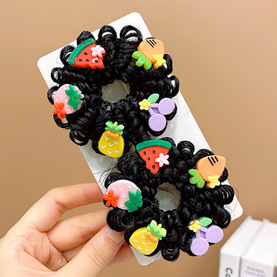 1 pár dievčenských roztomilých kreslených kvetinových ovocných mašličiek s pentagramom, detských vlasových krúžkov s gumičkou, čelenky s láskou a lanom