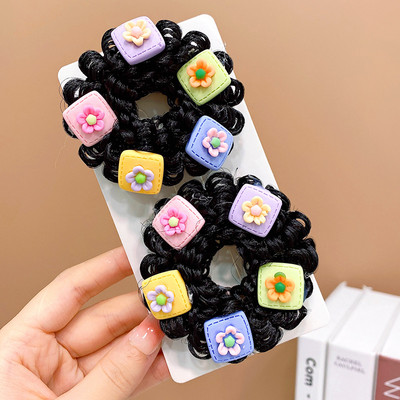 1 pár dievčenských roztomilých kreslených kvetinových ovocných mašličiek s pentagramom, detských vlasových krúžkov s gumičkou, čelenky s láskou a lanom