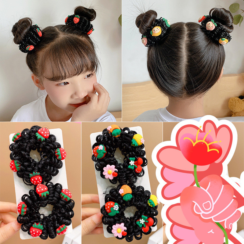 1 pár dievčenských roztomilých kreslených kvetinových ovocných mašličiek s pentagramom, detských vlasových krúžkov s gumičkou, čelenky s láskou a lanom