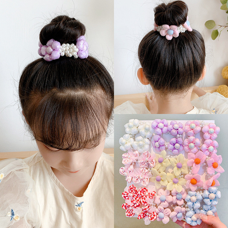 1 pár dievčenských roztomilých kreslených kvetinových ovocných mašličiek s pentagramom, detských vlasových krúžkov s gumičkou, čelenky s láskou a lanom