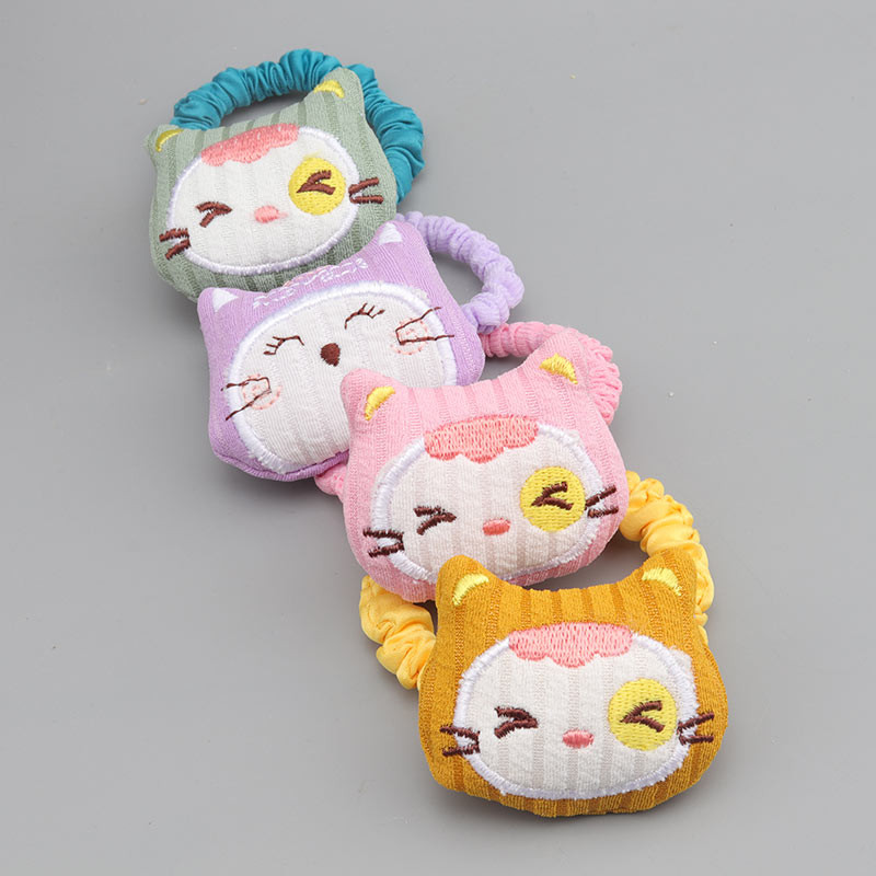 Bandă elastică pentru păr de pisică brodata rafinată și broșă din desene animate Accesorii pentru păr pentru fete drăguțe Parul elastic pentru fete pentru copii