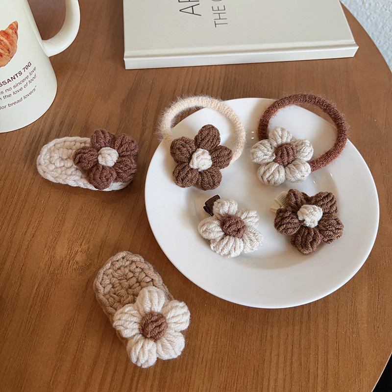 Nova slatka pletena kopča za kosu od cvjetne vune Djevojke Ženske modne elastične užadi za kosu u boji kave Trake za glavu Pokrivala za kosu Dodaci za kosu