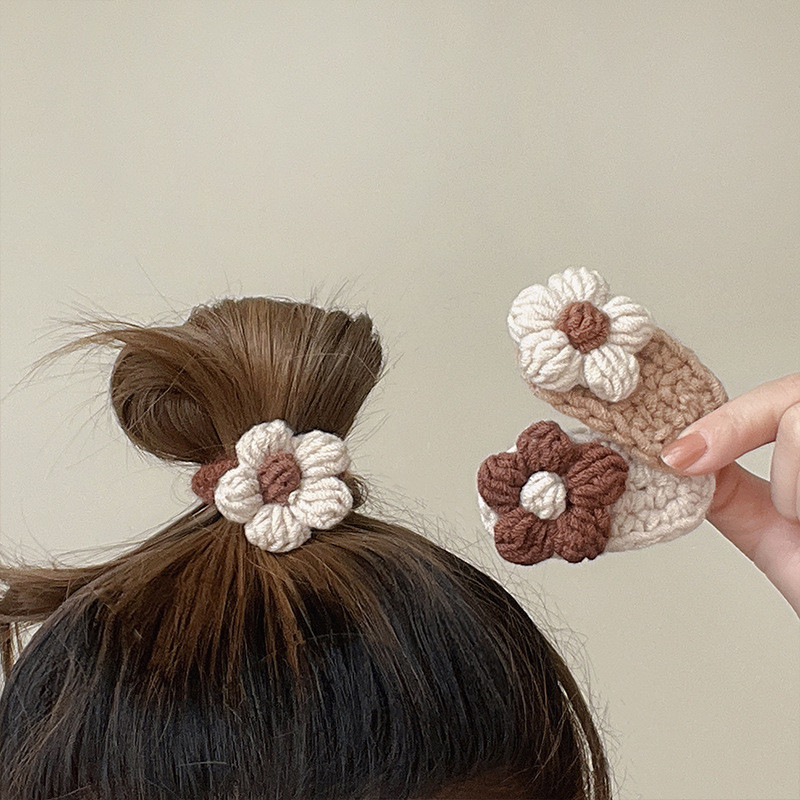 Nova slatka pletena kopča za kosu od cvjetne vune Djevojke Ženske modne elastične užadi za kosu u boji kave Trake za glavu Pokrivala za kosu Dodaci za kosu