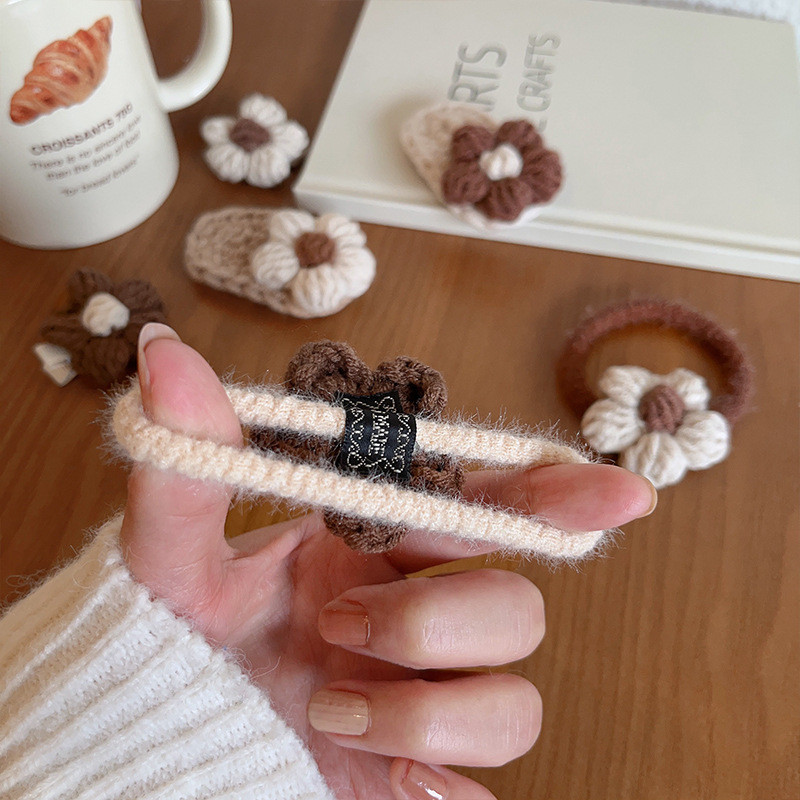 Nova slatka pletena kopča za kosu od cvjetne vune Djevojke Ženske modne elastične užadi za kosu u boji kave Trake za glavu Pokrivala za kosu Dodaci za kosu