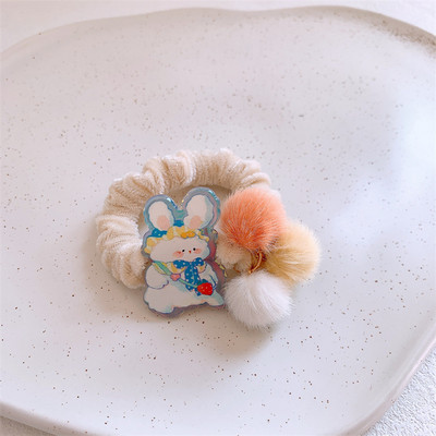 Iarna Nouă Fată Dulci Flanelet Frânghie de păr Moda Coreea Copii Drăguț Desene Animat Iepure Mingea De Păr Intestin Gros Inel Articole pentru Cap