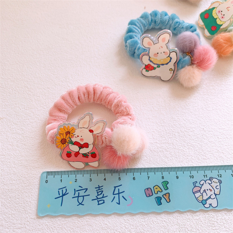 Iarna Nouă Fată Dulci Flanelet Frânghie de păr Moda Coreea Copii Drăguț Desene Animat Iepure Mingea De Păr Intestin Gros Inel Articole pentru Cap