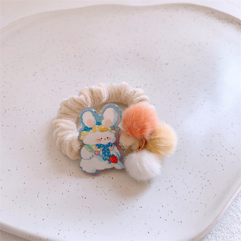 Iarna Nouă Fată Dulci Flanelet Frânghie de păr Moda Coreea Copii Drăguț Desene Animat Iepure Mingea De Păr Intestin Gros Inel Articole pentru Cap
