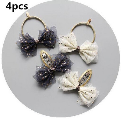 2/4kom/Set Šifon 3 sloja Gumenice za kosu za djevojke Svjetlucave zvjezdice Elastične gumice za kosu Prsten Držač za novčiće za konjski rep Dječja frizura