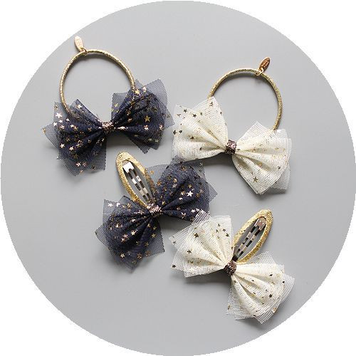 2/4kom/Set Šifon 3 sloja Gumenice za kosu za djevojke Svjetlucave zvjezdice Elastične gumice za kosu Prsten Držač za novčiće za konjski rep Dječja frizura