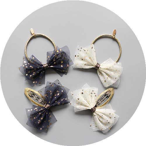 2/4kom/Set Šifon 3 sloja Gumenice za kosu za djevojke Svjetlucave zvjezdice Elastične gumice za kosu Prsten Držač za novčiće za konjski rep Dječja frizura